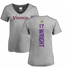 NFL Women's Nike Minnesota Vikings #17 Kendall Wright Ash Backer V-Neck T-Shirt