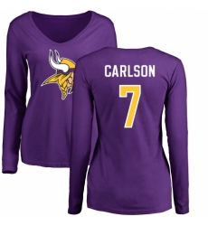 NFL Women's Nike Minnesota Vikings #7 Daniel Carlson Purple Name & Number Logo Slim Fit Long Sleeve T-Shirt