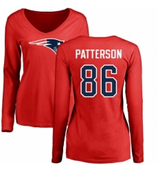 NFL Women's Nike New England Patriots #86 Cordarrelle Patterson Red Name & Number Logo Slim Fit Long Sleeve T-Shirt