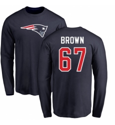 NFL Nike New England Patriots #67 Trent Brown Navy Blue Name & Number Logo Long Sleeve T-Shirt