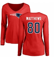 NFL Women's Nike New England Patriots #80 Jordan Matthews Red Name & Number Logo Slim Fit Long Sleeve T-Shirt