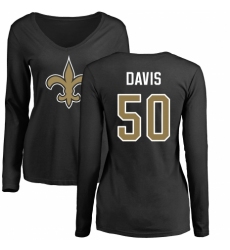 NFL Women's Nike New Orleans Saints #50 DeMario Davis Black Name & Number Logo Slim Fit Long Sleeve T-Shirt