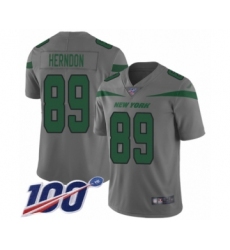 Men's New York Jets #89 Chris Herndon Limited Gray Inverted Legend 100th Season Football Jersey