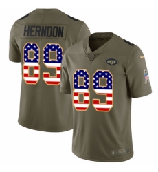 Men's Nike New York Jets #89 Chris Herndon Limited Olive/USA Flag 2017 Salute to Service NFL Jersey