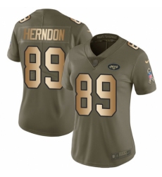 Women's Nike New York Jets #89 Chris Herndon Limited Olive/Gold 2017 Salute to Service NFL Jersey