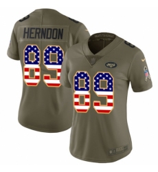 Women's Nike New York Jets #89 Chris Herndon Limited Olive/USA Flag 2017 Salute to Service NFL Jersey