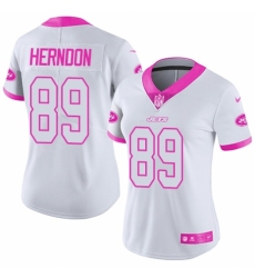 Women's Nike New York Jets #89 Chris Herndon Limited White/Pink Rush Fashion NFL Jersey