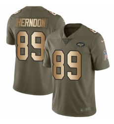 Youth Nike New York Jets #89 Chris Herndon Limited Olive/Gold 2017 Salute to Service NFL Jersey