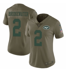 Women's Nike New York Jets #2 Teddy Bridgewater Limited Olive 2017 Salute to Service NFL Jersey