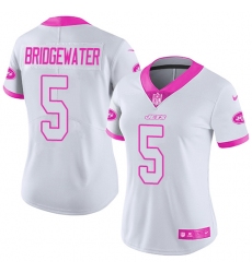 Women's Nike New York Jets #5 Teddy Bridgewater Limited White Pink Rush Fashion NFL Jersey