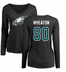 Women's Nike Philadelphia Eagles #80 Markus Wheaton Black Name & Number Logo Slim Fit Long Sleeve T-Shirt.