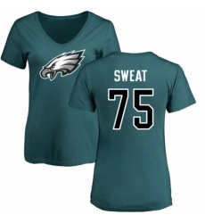 Women's Nike Philadelphia Eagles #75 Josh Sweat Green Name & Number Logo Slim Fit T-Shirt