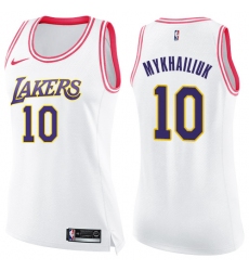 Women's Nike Los Angeles Lakers #10 Sviatoslav Mykhailiuk Swingman White Pink Fashion NBA Jersey