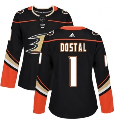 Women's Adidas Anaheim Ducks #1 Lukas Dostal Authentic Black Home NHL Jersey