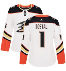 Women's Adidas Anaheim Ducks #1 Lukas Dostal Authentic White Away NHL Jersey