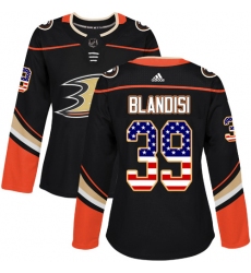 Women's Adidas Anaheim Ducks #39 Joseph Blandisi Authentic Black USA Flag Fashion NHL Jersey