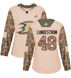 Women's Adidas Anaheim Ducks #48 Isac Lundestrom Authentic Camo Veterans Day Practice NHL Jersey