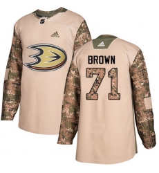 Men's Adidas Anaheim Ducks #71 J.T. Brown Authentic Camo Veterans Day Practice NHL Jersey