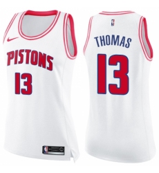 Women's Nike Detroit Pistons #13 Khyri Thomas Swingman White Pink Fashion NBA Jersey