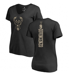 NBA Women's Nike Milwaukee Bucks #9 Donte DiVincenzo Black One Color Backer Slim-Fit V-Neck T-Shirt