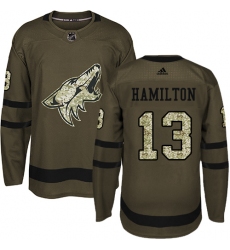 Men's Adidas Arizona Coyotes #13 Freddie Hamilton Authentic Green Salute to Service NHL Jersey