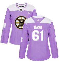 Women's Adidas Boston Bruins #61 Rick Nash Authentic Purple Fights Cancer Practice NHL Jersey