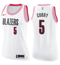 Women's Nike Portland Trail Blazers #5 Seth Curry Swingman White Pink Fashion NBA Jersey