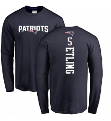NFL Nike New England Patriots #5 Danny Etling Navy Blue Backer Long Sleeve T-Shirt