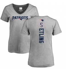 NFL Women's Nike New England Patriots #5 Danny Etling Ash Backer V-Neck T-Shirt