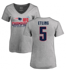 Women's Nike New England Patriots #5 Danny Etling Heather Gray 2017 AFC Champions V-Neck T-Shirt