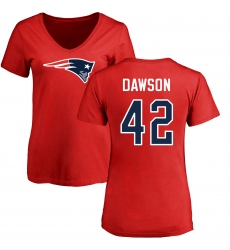 NFL Women's Nike New England Patriots #42 Duke Dawson Red Name & Number Logo Slim Fit T-Shirt
