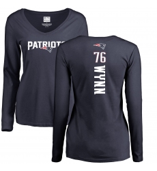 NFL Women's Nike New England Patriots #76 Isaiah Wynn Navy Blue Backer Slim Fit Long Sleeve T-Shirt