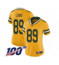 Women's Green Bay Packers #89 Marcedes Lewis Limited Gold Rush Vapor Untouchable 100th Season Football Jersey