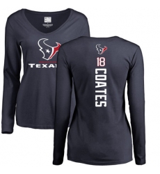 NFL Women's Nike Houston Texans #18 Sammie Coates Navy Blue Backer Long Sleeve T-Shirt