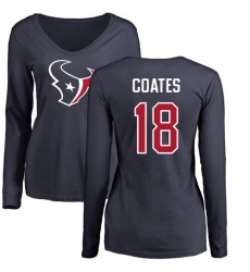 NFL Women's Nike Houston Texans #18 Sammie Coates Navy Blue Name & Number Logo Long Sleeve T-Shirt