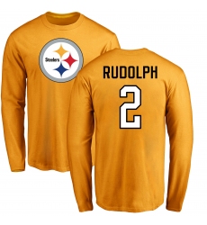 Nike Pittsburgh Steelers #2 Mason Rudolph Gold Name & Number Logo Long Sleeve T-Shirt