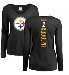 Women's Nike Pittsburgh Steelers #2 Mason Rudolph Black Backer Slim Fit Long Sleeve T-Shirt