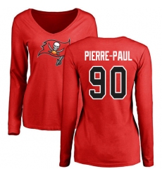 NFL Women's Nike Tampa Bay Buccaneers #90 Jason Pierre-Paul Red Name & Number Logo Long Sleeve T-Shirt