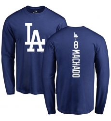 MLB Nike Los Angeles Dodgers #8 Manny Machado Royal Blue Backer Long Sleeve T-Shirt