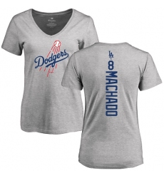 MLB Women's Nike Los Angeles Dodgers #8 Manny Machado Ash Backer T-Shirt