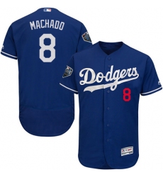 Men's Majestic Los Angeles Dodgers #8 Manny Machado Royal Blue Alternate Flex Base Authentic Collection 2018 World Series MLB Jersey