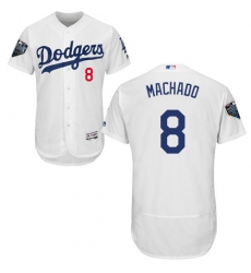 Men's Majestic Los Angeles Dodgers #8 Manny Machado White Home Flex Base Authentic Collection 2018 World Series MLB Jersey