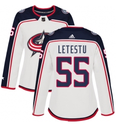 Women's Adidas Columbus Blue Jackets #55 Mark Letestu Authentic White Away NHL Jersey