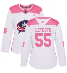 Women's Adidas Columbus Blue Jackets #55 Mark Letestu Authentic White Pink Fashion NHL Jersey