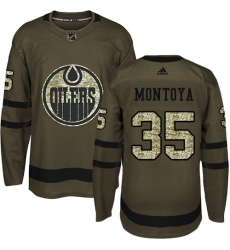 Youth Adidas Edmonton Oilers #35 Al Montoya Authentic Green Salute to Service NHL Jersey