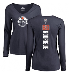 NHL Women's Adidas Edmonton Oilers #60 Olivier Rodrigue Navy Blue Backer Slim Fit Long Sleeve T-Shirt