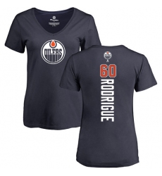 NHL Women's Adidas Edmonton Oilers #60 Olivier Rodrigue Navy Blue Backer Slim Fit V-Neck T-Shirt