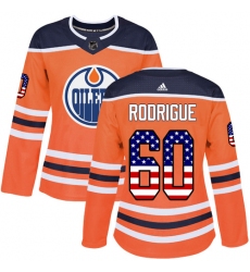 Women's Adidas Edmonton Oilers #60 Olivier Rodrigue Authentic Orange USA Flag Fashion NHL Jersey