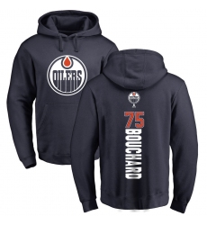 NHL Adidas Edmonton Oilers #75 Evan Bouchard Navy Blue Backer Pullover Hoodie