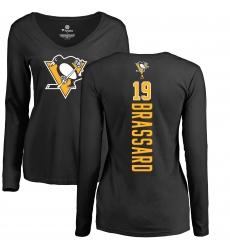 NHL Women's Adidas Pittsburgh Penguins #19 Derick Brassard Black Backer Long Sleeve T-Shirt